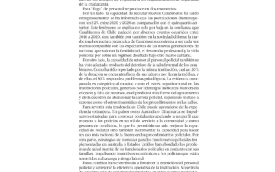 Columna de opinión «El camino para recuperar la dotación de Carabineros», en diario La Tercera